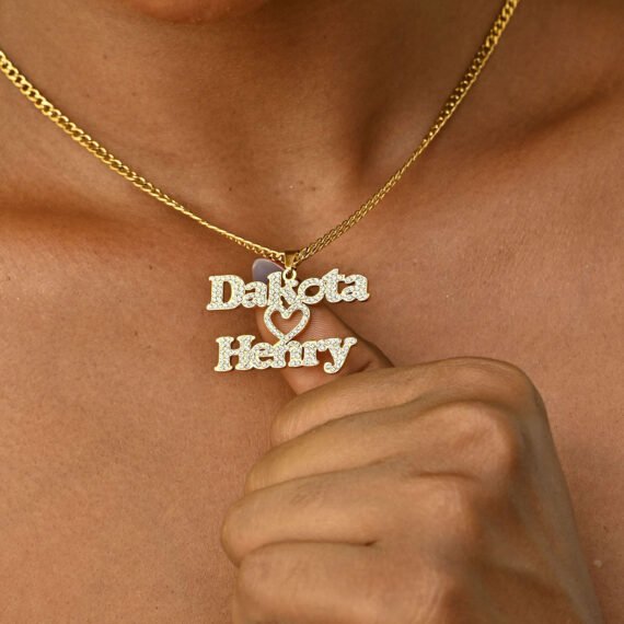 Custom Personalized Couple Name Bling Iced Out CZ Crystal Name Pendant Sparkling Necklace Chain