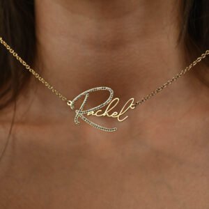 Custom Persosonalized Initial Bling Crystal Nameplate Rachel Name Pendant Necklace