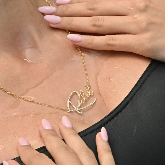 Custom Persosonalized Initial Bling Crystal Nameplate Rachel Name Pendant Necklace