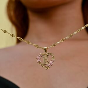 Floral heart initial necklace is stylish floral english initial heart designed pendant chain with English letter heart pendant charm jewelry gift to best friend 3