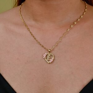 Floral heart initial necklace is stylish floral english initial heart designed pendant chain with English letter heart pendant charm jewelry gift to best friend 5