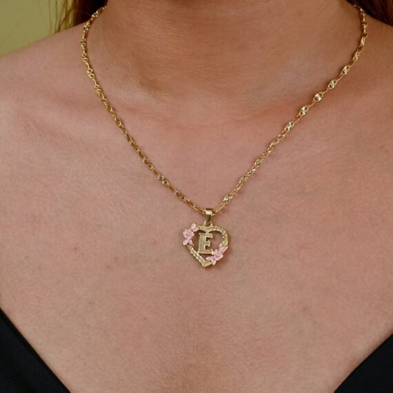 Floral heart initial necklace is stylish floral english initial heart designed pendant chain with English letter heart pendant charm jewelry gift to best friend 5