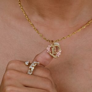Floral heart initial necklace is stylish floral english initial heart designed pendant chain with English letter heart pendant charm jewelry gift to best friend 7