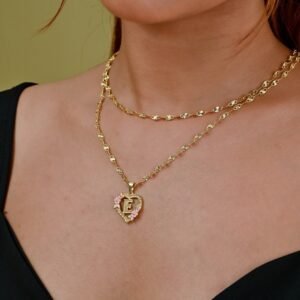 Floral heart initial necklace is stylish floral english initial heart designed pendant chain with English letter heart pendant charm jewelry gift to best friend 8