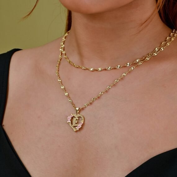 Floral heart initial necklace is stylish floral english initial heart designed pendant chain with English letter heart pendant charm jewelry gift to best friend 8