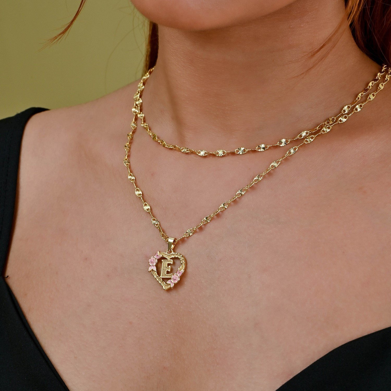Floral heart initial necklace is stylish floral english initial heart designed pendant chain with English letter heart pendant charm jewelry gift to best friend 8