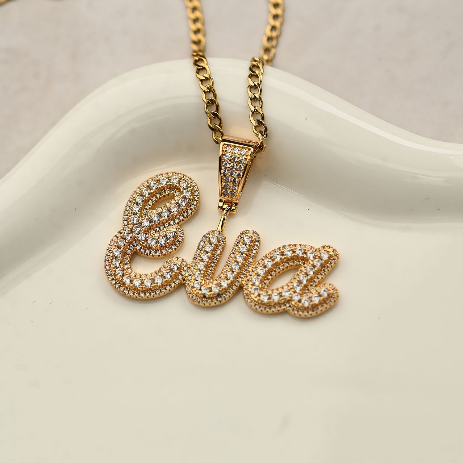 Personalized Bling Custom Name Necklace with a CZ Sparkling Stones Iced Out Fully Iced Shine Nameplate Custom Chain Pendant Necklace