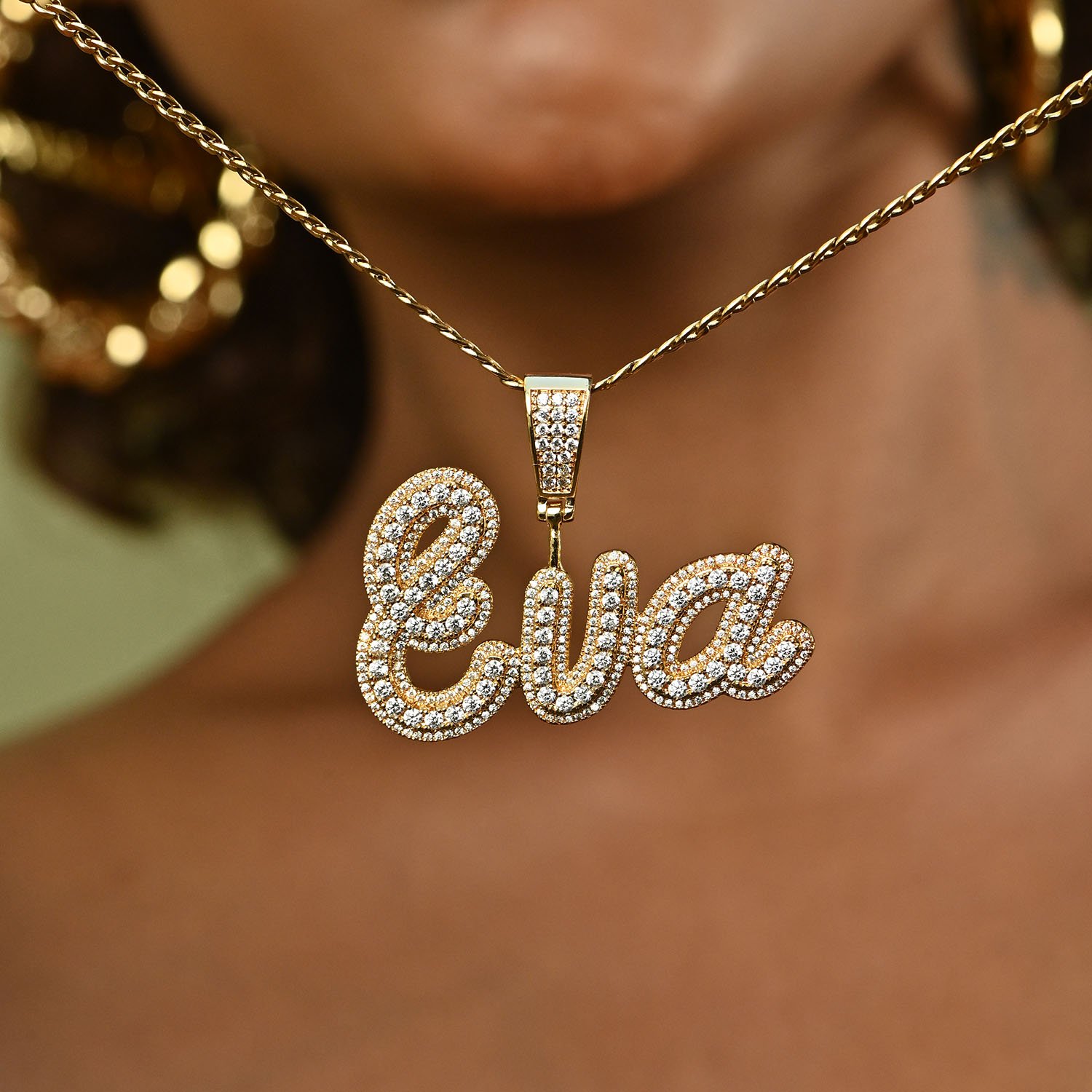 Personalized Bling Custom Name Necklace with a CZ Sparkling Stones Iced Out Fully Iced Shine Nameplate Custom Chain Pendant Necklace