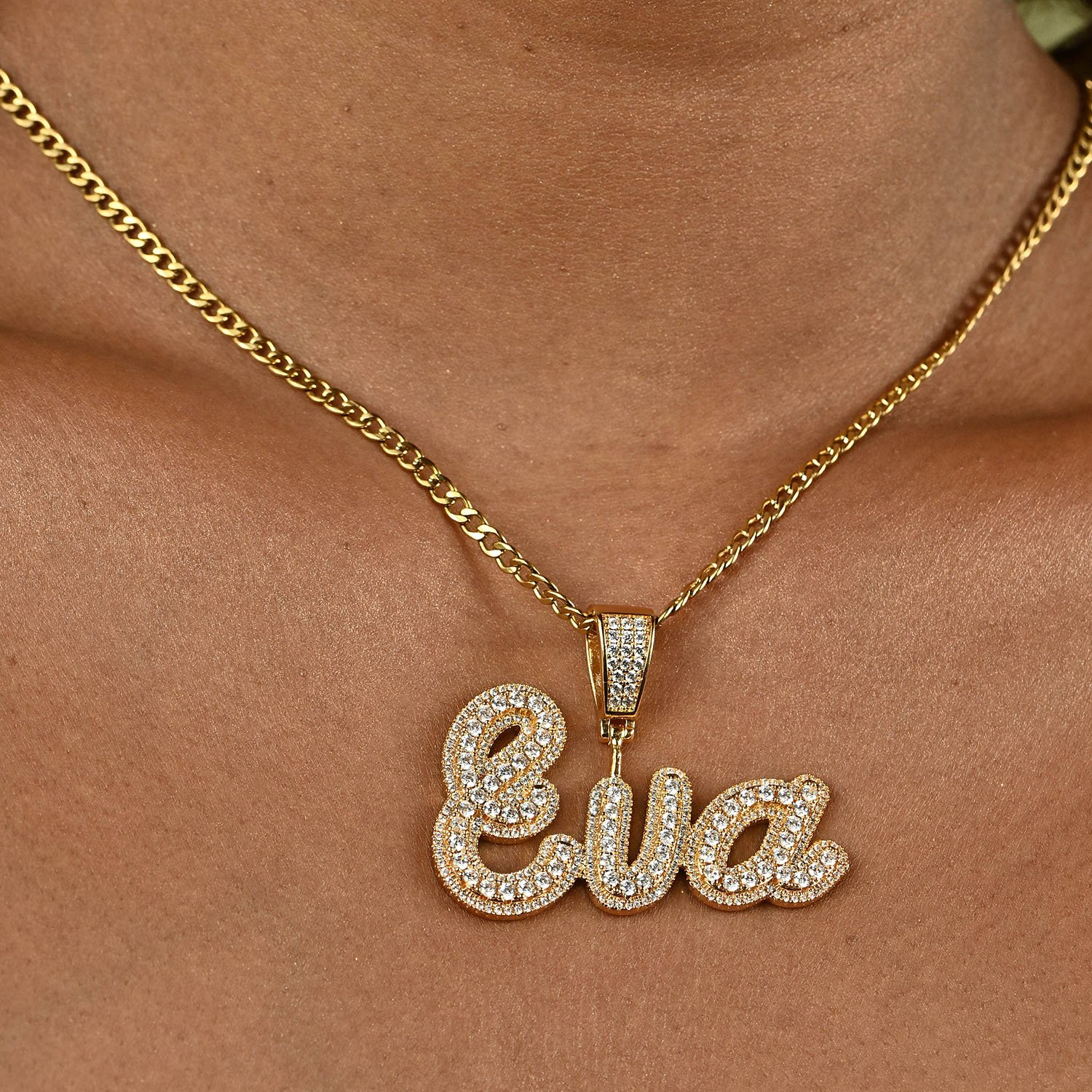 Personalized Bling Custom Name Necklace with a CZ Sparkling Stones Iced Out Fully Iced Shine Nameplate Custom Chain Pendant Necklace