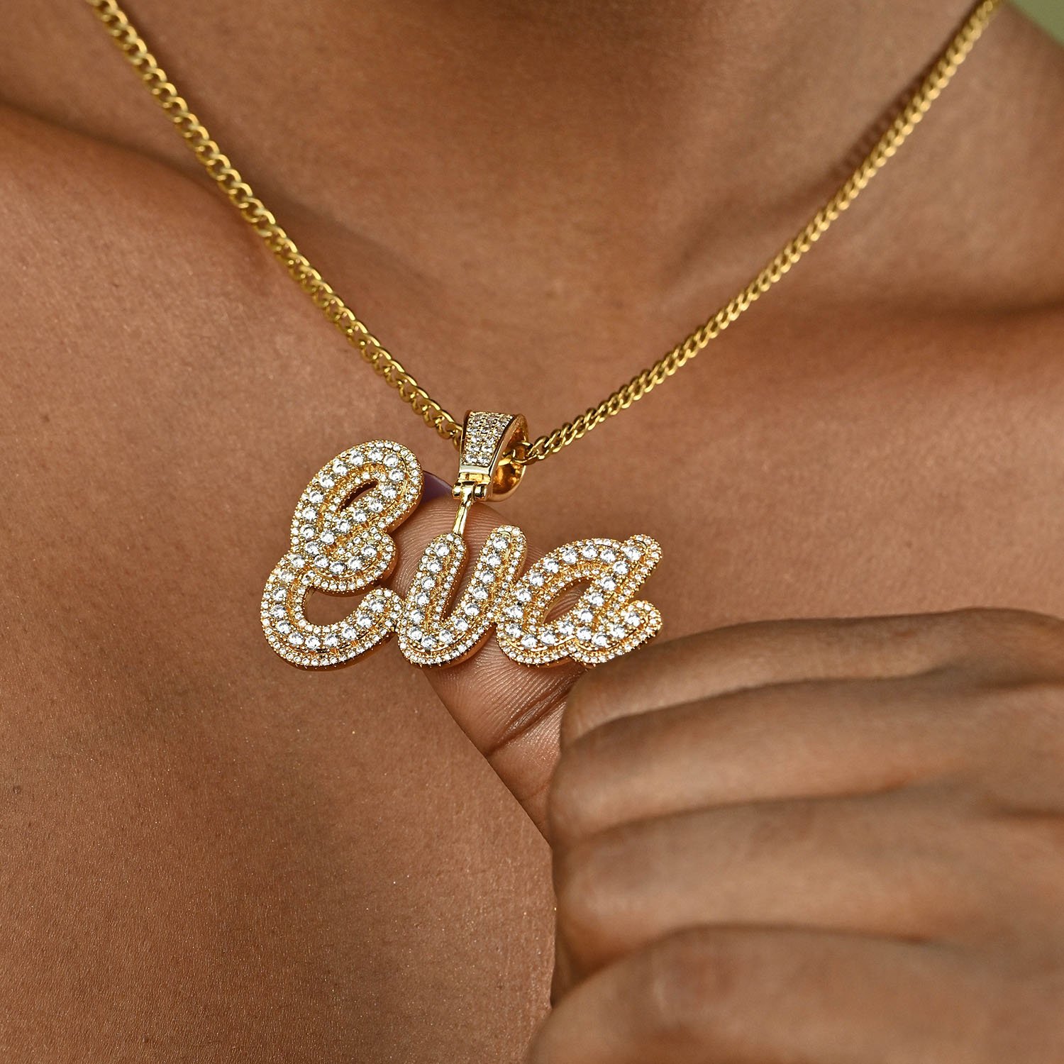 Personalized Bling Custom Name Necklace with a CZ Sparkling Stones Iced Out Fully Iced Shine Nameplate Custom Chain Pendant Necklace