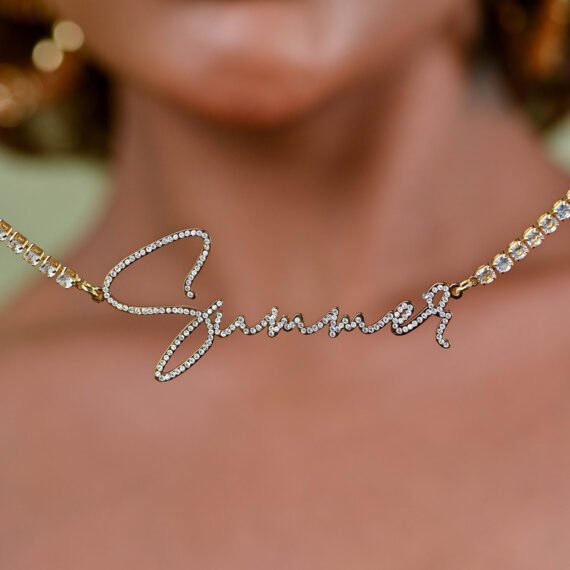 Personalized Crystal Inlaid Signature Custom Name Necklace in Script Handwriting Font Style For Women and Men 1