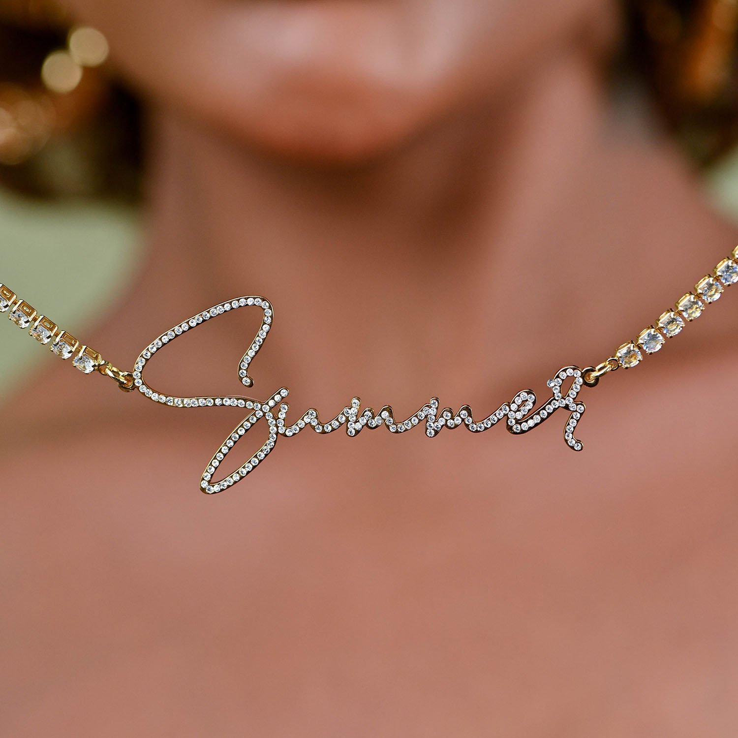 Personalized Crystal Inlaid Signature Custom Name Necklace in Script Handwriting Font Style For Women and Men 1
