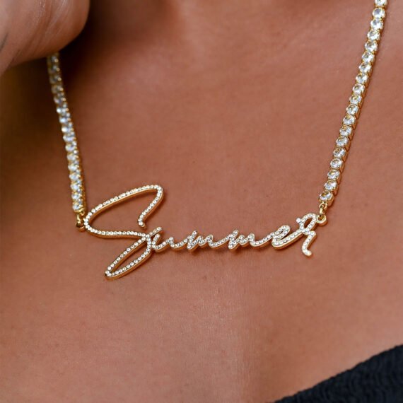 Personalized Crystal Inlaid Signature Custom Name Necklace in Script Handwriting Font Style For Women and Men 4
