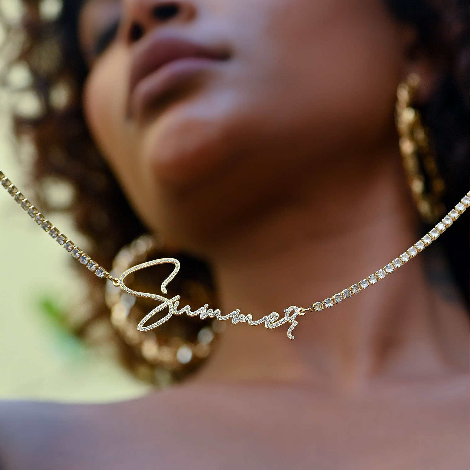 Personalized Crystal Inlaid Signature Custom Name Necklace in Script Handwriting Font Style For Women and Men 5