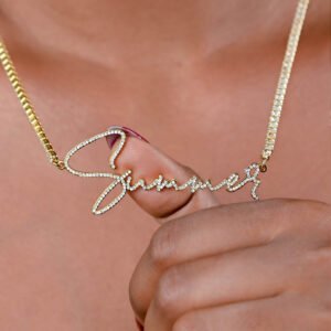 Personalized Crystal Inlaid Signature Custom Name Necklace in Script Handwriting Font Style For Women and Men 6