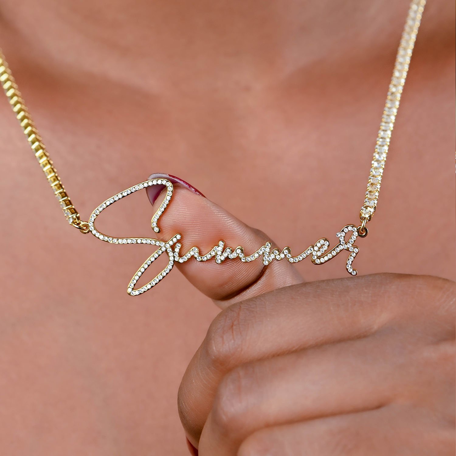 Personalized Crystal Inlaid Signature Custom Name Necklace in Script Handwriting Font Style For Women and Men 6