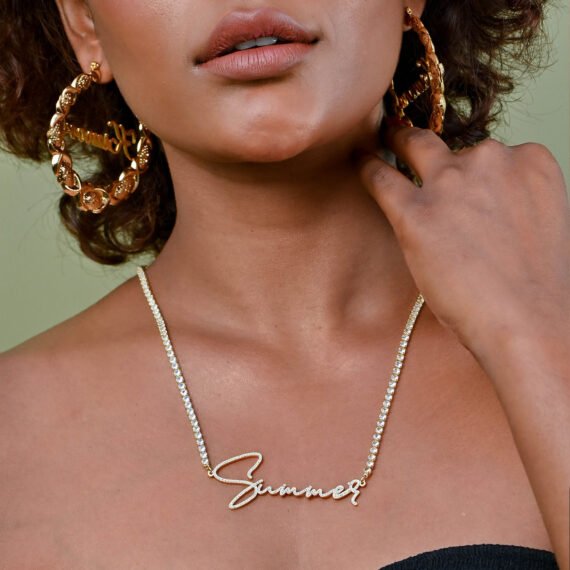 Personalized Crystal Inlaid Signature Custom Name Necklace in Script Handwriting Font Style For Women and Men 7