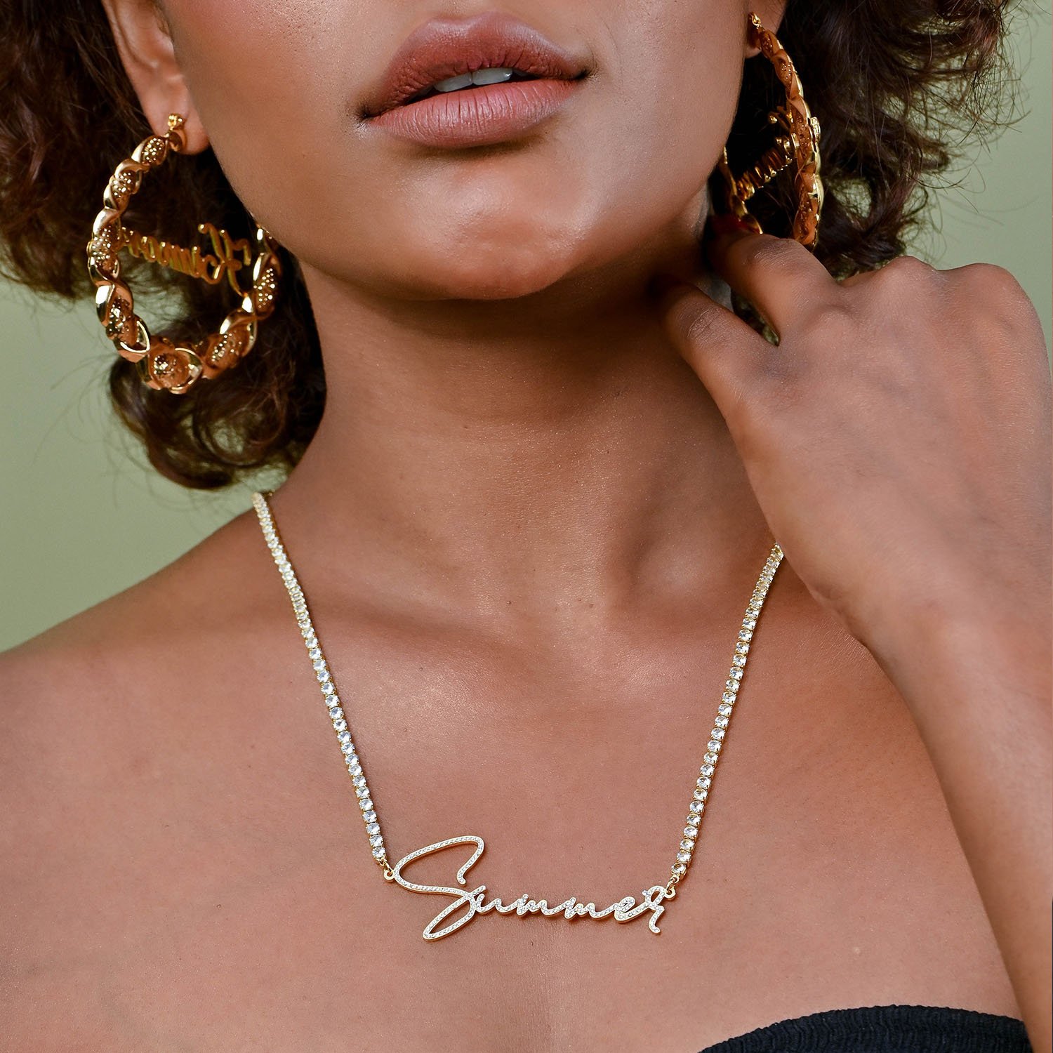 Personalized Crystal Inlaid Signature Custom Name Necklace in Script Handwriting Font Style For Women and Men 7