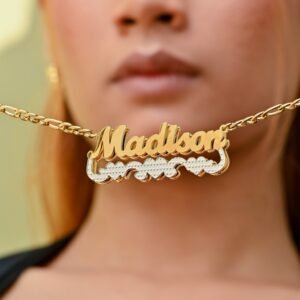 Personalized Hearts Pendant Custom Double Plated Nameplate Necklace Customizable Name Necklace Design 1