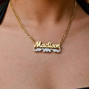 Personalized Hearts Pendant Custom Double Plated Nameplate Necklace Customizable Name Necklace Design 2