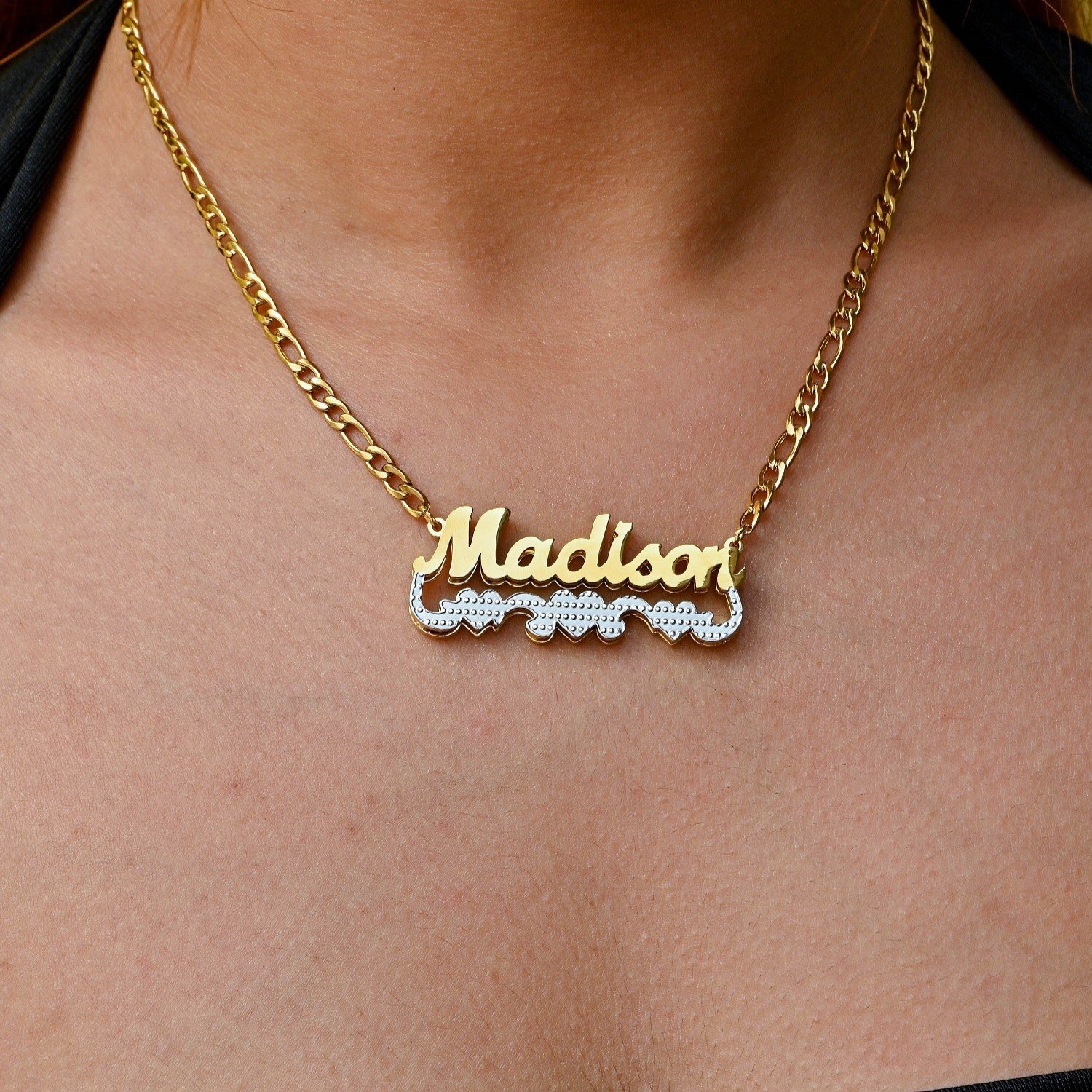Personalized Hearts Pendant Custom Double Plated Nameplate Necklace Customizable Name Necklace Design 2