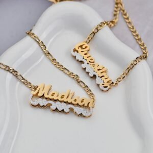 Personalized Hearts Pendant Custom Double Plated Nameplate Necklace Customizable Name Necklace Design 4