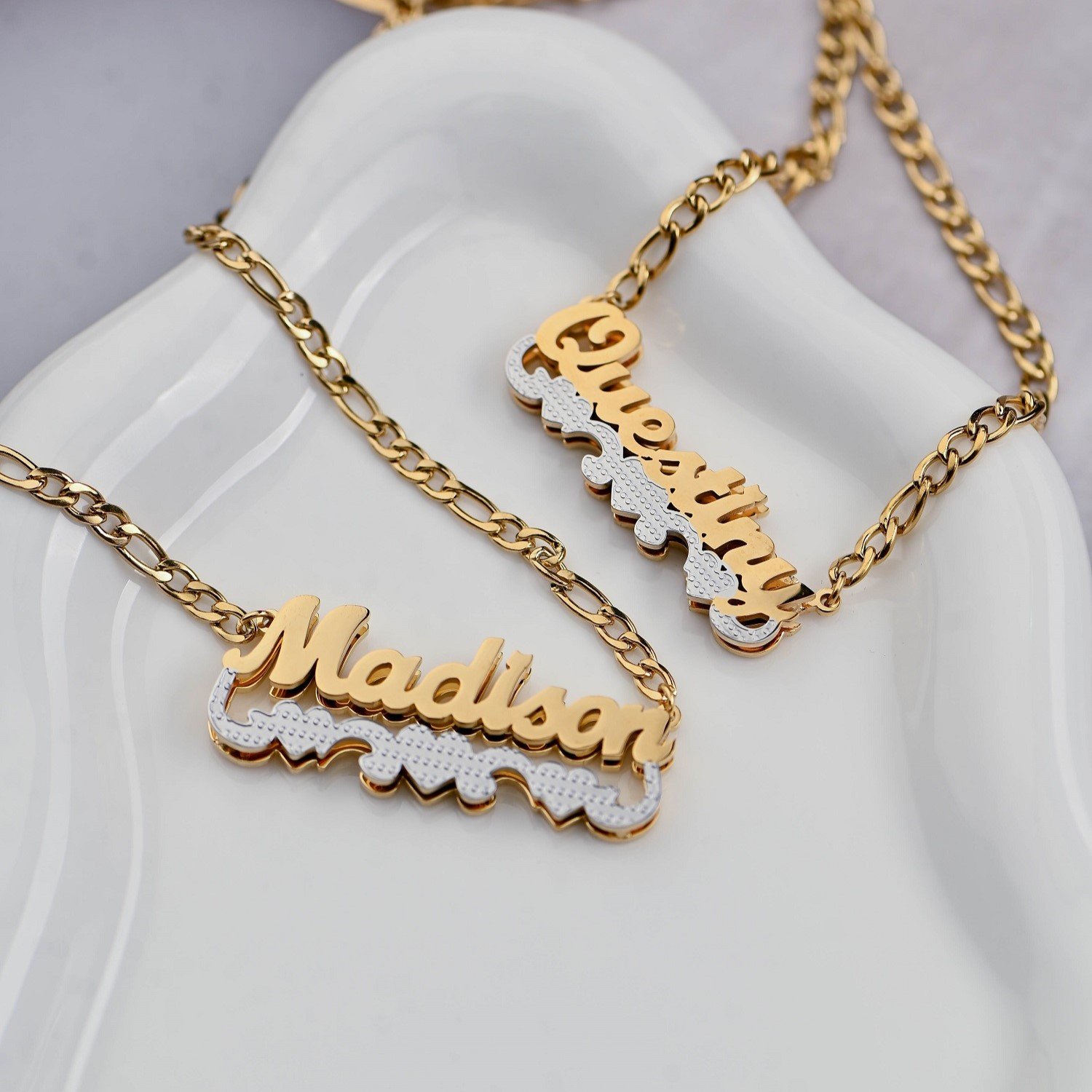 Personalized Hearts Pendant Custom Double Plated Nameplate Necklace Customizable Name Necklace Design 4
