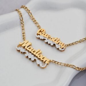 Personalized Hearts Pendant Custom Double Plated Nameplate Necklace Customizable Name Necklace Design 7