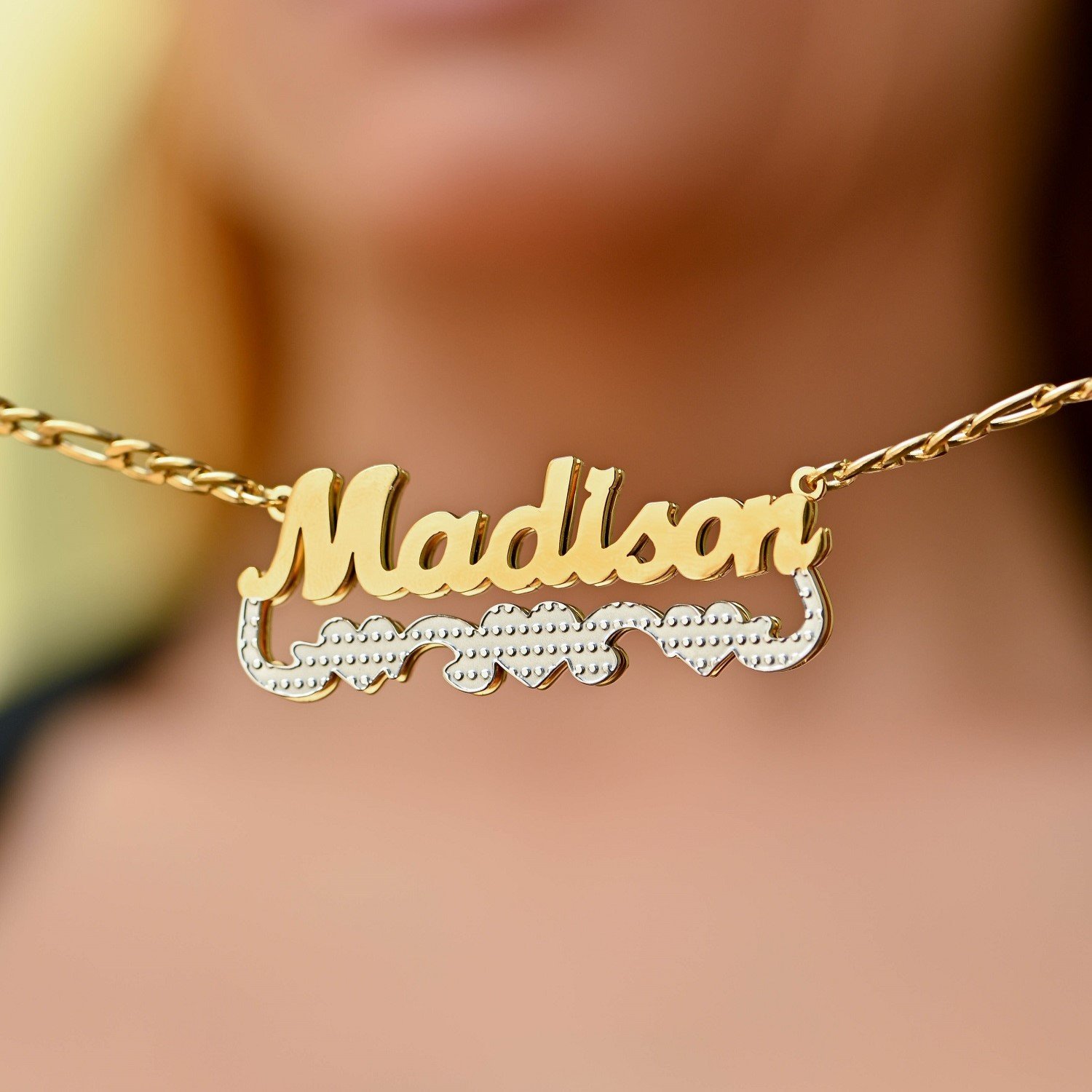 Personalized Hearts Pendant Custom Double Plated Nameplate Necklace Customizable Name Necklace Design 8