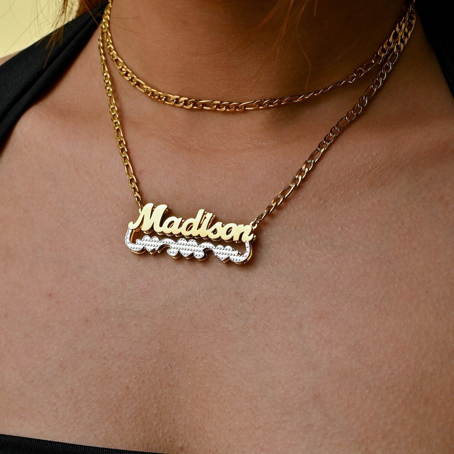 Personalized Hearts Pendant Custom Double Plated Nameplate Necklace Customizable Name Necklace Design 9