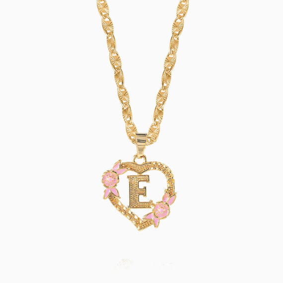 Floral Heart Letter Necklace