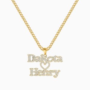 Custom Personalized Couple Name Bling Iced Out CZ Crystal Name Pendant Sparkling Necklace Chain