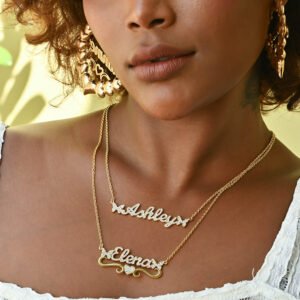 Sparkling Butterfly Heart Name Necklace with Custom Personalized Name for Women Birthday Gift 1