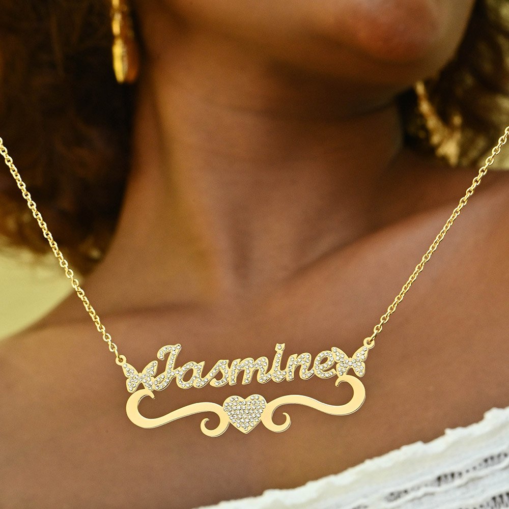 Sparkling Butterfly Heart Name Necklace with Custom Personalized Name for Women Birthday Gift 5