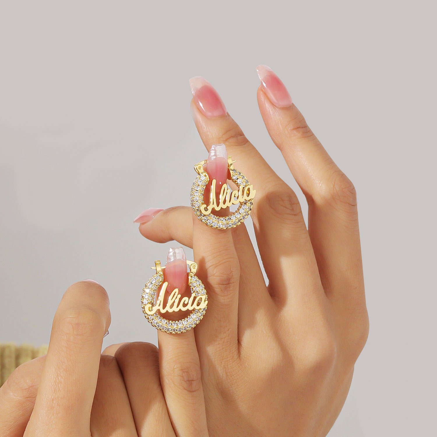 Dainty Crystal Bling Name Hoops Sparkling Shine Hoop Earrings 22mm Small Name Hoops Custom Earrings for Personalized Name Lovers 1