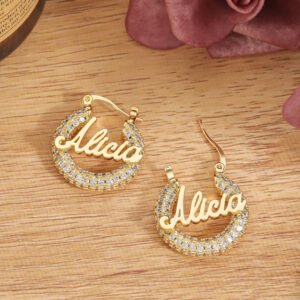 Dainty Crystal Bling Name Hoops Sparkling Shine Hoop Earrings 22mm Small Name Hoops Custom Earrings for Personalized Name Lovers 2