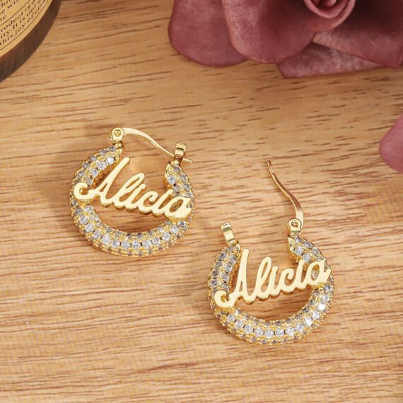 Dainty Crystal Bling Name Hoops Sparkling Shine Hoop Earrings 22mm Small Name Hoops Custom Earrings for Personalized Name Lovers 2