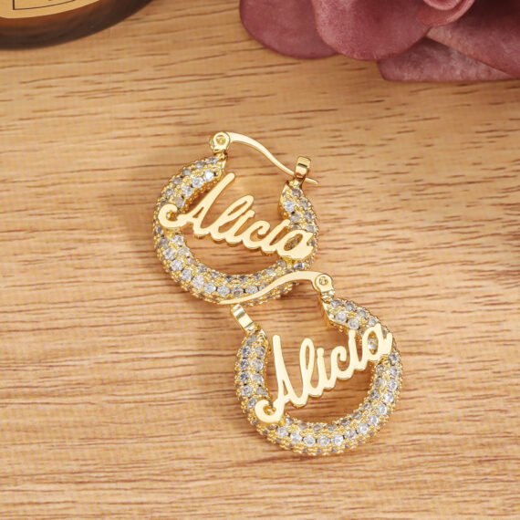 Dainty Crystal Bling Name Hoops Sparkling Shine Hoop Earrings 22mm Small Name Hoops Custom Earrings for Personalized Name Lovers 4