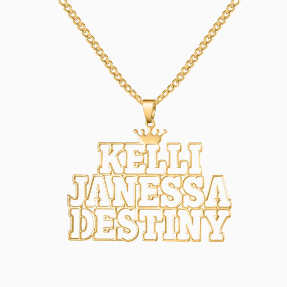 gold hollow font custom name necklace on 3mm Cuban chain with minimalist outline name 11