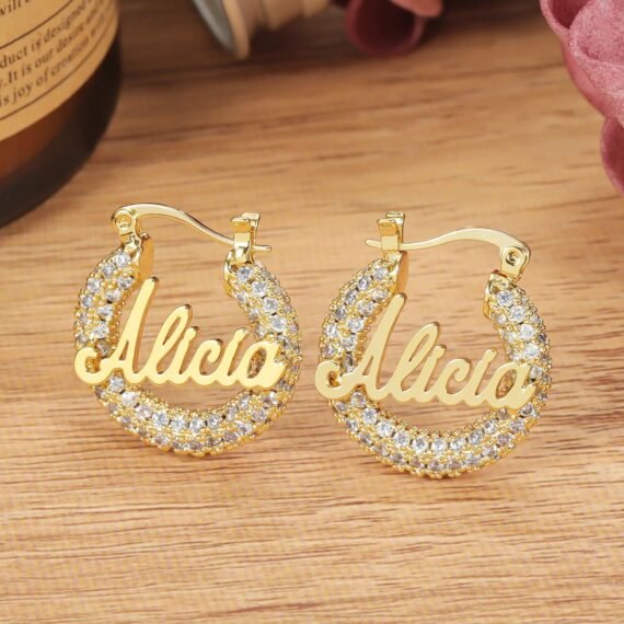 Personalized Crystal Sparkling Bling Hip Hop CZ Custom Hoop Name Necklace 4