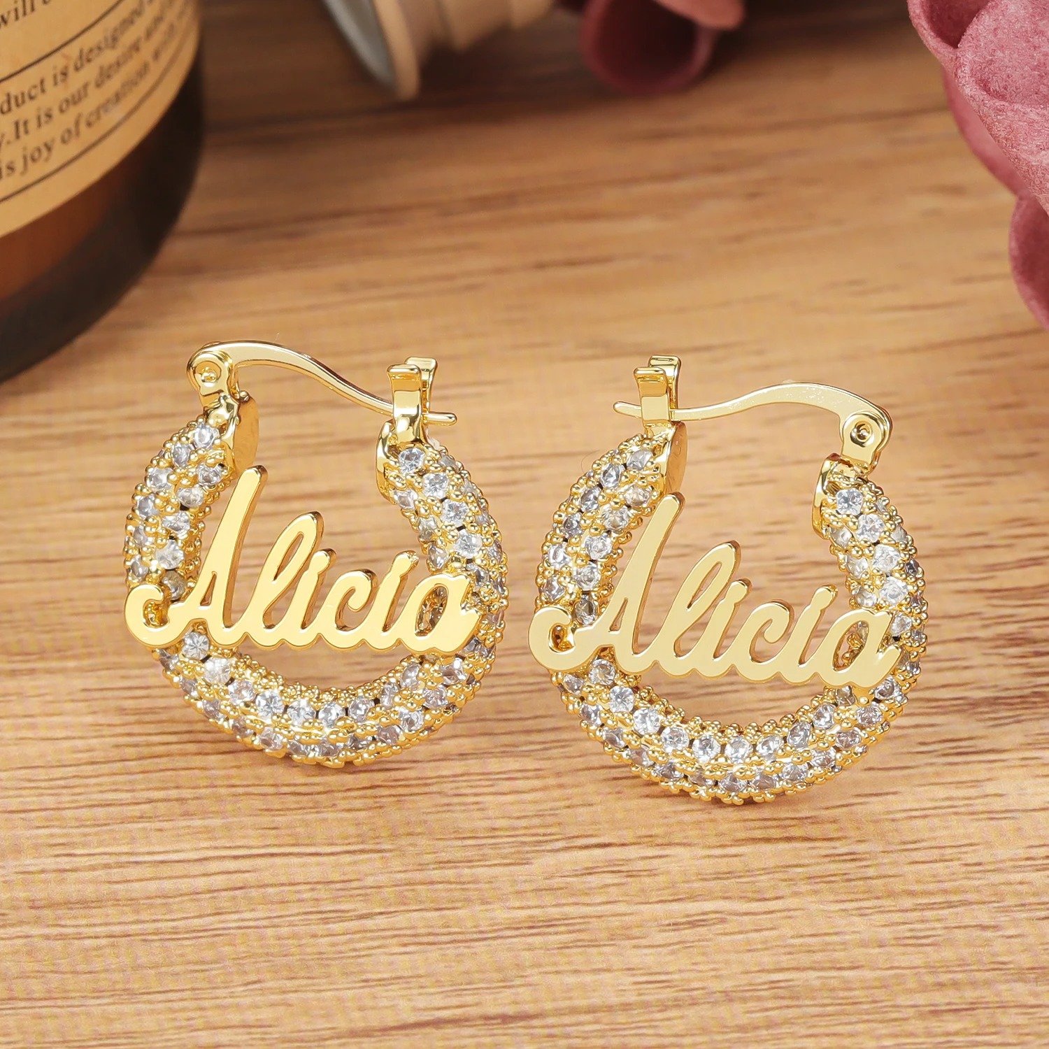 Personalized Crystal Sparkling Bling Hip Hop CZ Custom Hoop Name Necklace 4