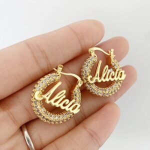 Personalized Crystal Sparkling Bling Hip Hop CZ Custom Hoop Name Necklace 6