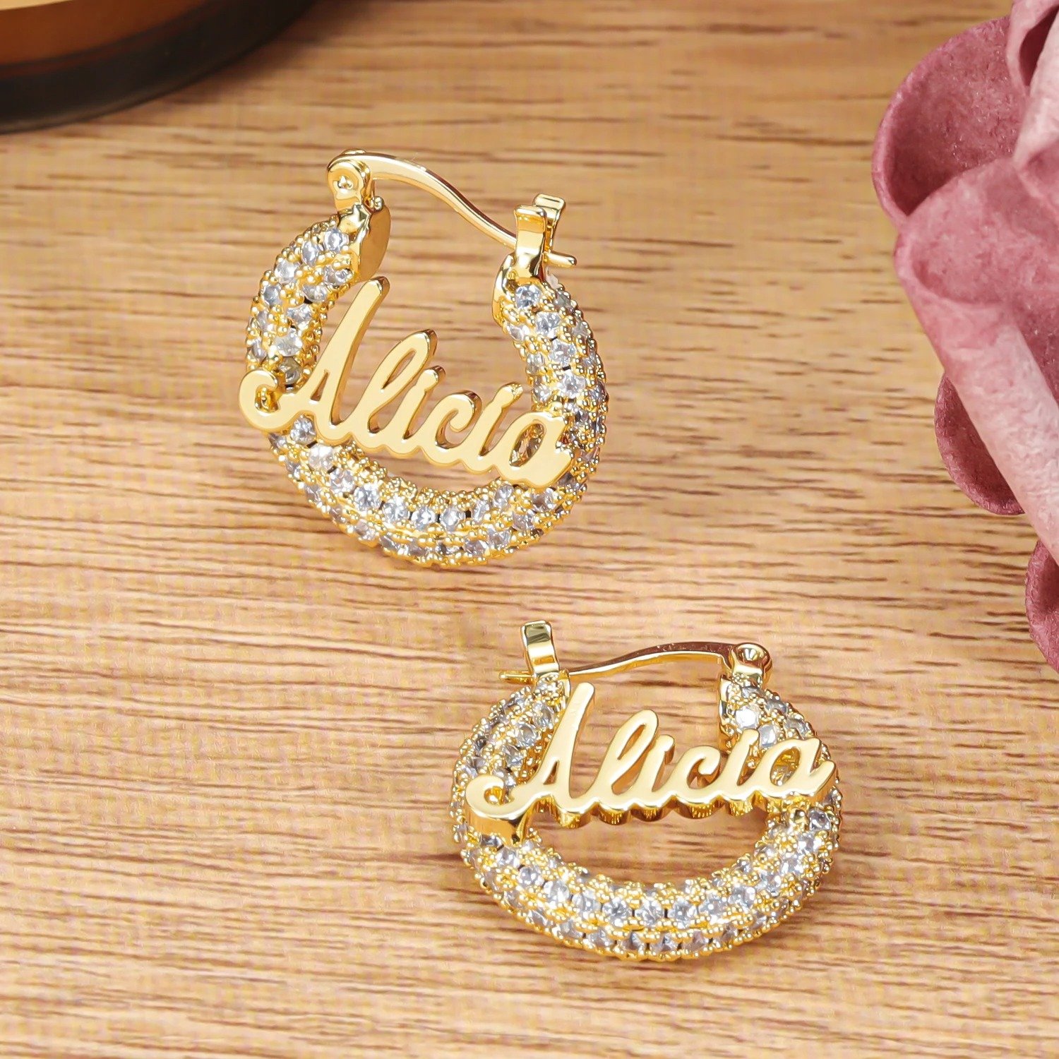 Personalized Crystal Sparkling Bling Hip Hop CZ Custom Hoop Name Necklace 7