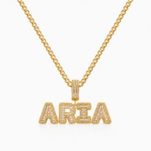 Unisex premium bling name necklace in 18K gold color with AAA CZ crystals