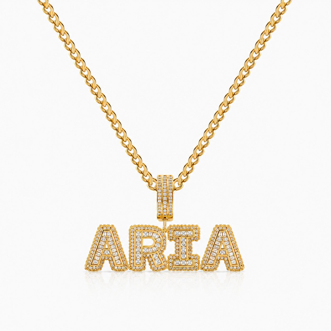 Unisex premium bling name necklace in 18K gold color with AAA CZ crystals