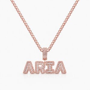 Unisex premium bling name necklace in 18K rose gold with AAA CZ crystals