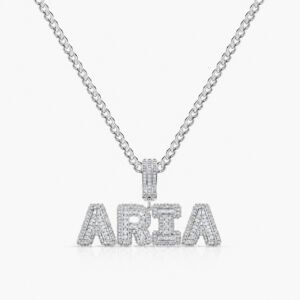 Unisex premium bling name necklace in polished silver with AAA CZ crystals