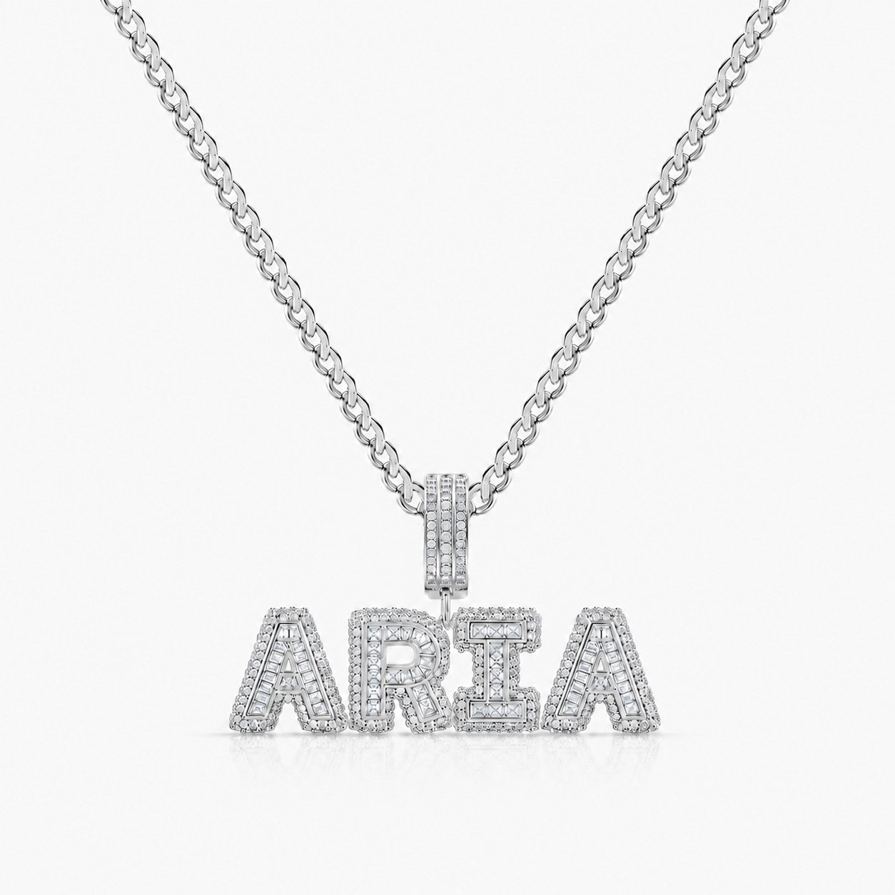 Unisex premium bling name necklace in polished silver with AAA CZ crystals