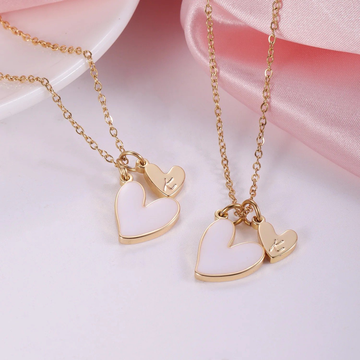 Heart custom letter initial necklace for women love heart family 2