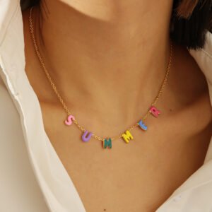 Personalized Enamel Bubble Name Necklace with Custom Design 3D 18k 14k Gold Name and Font with Multiple Unique Fancy Colorful Colors 1